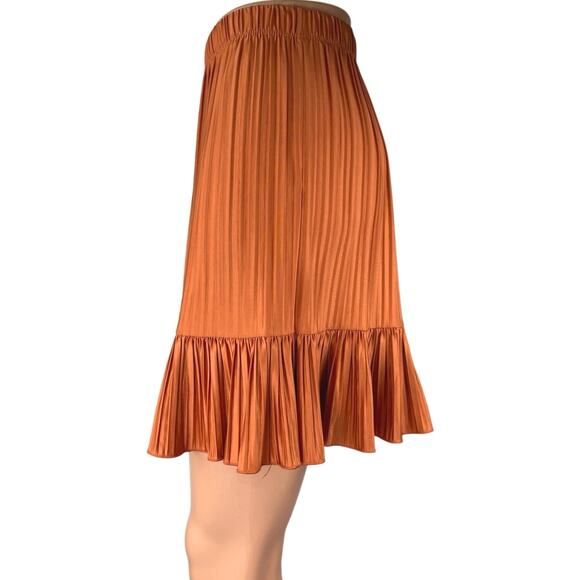Zara Women's Orange Pleated Chiffon Ruffle Elastic Waist Mini A-Line Skirt Sz S - Picture 2 of 4